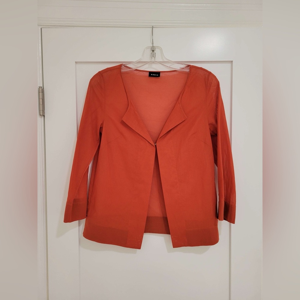 AKRIS burnt orange sheer 100% cotton blouse with hook and eye closure (fair)